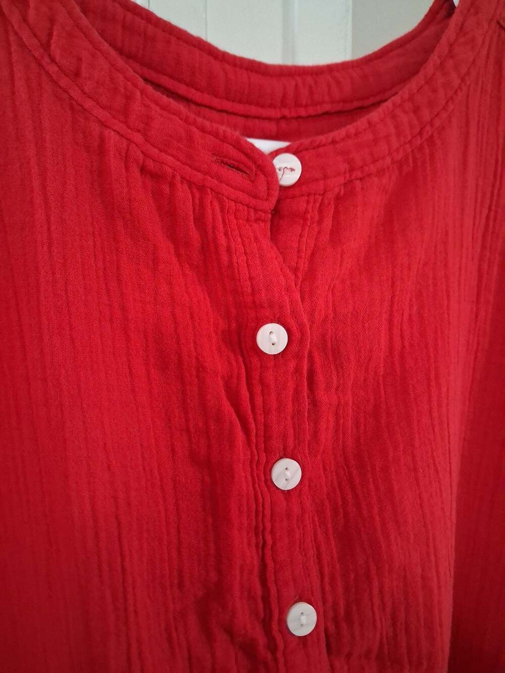 Quince 100% Organic Cotton Gauze Roll Sleeve Shirt in Wild Cherry - Picture 7 of 8
